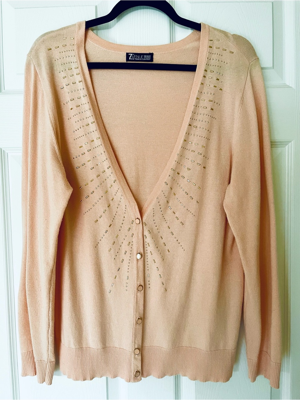7th Avenue NY&Co Pink Cardigan Gold Beaded Sequin Detail